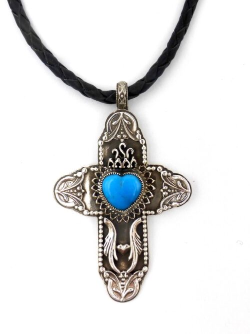 Turquoise-Heart-Silver-Cross-Necklace