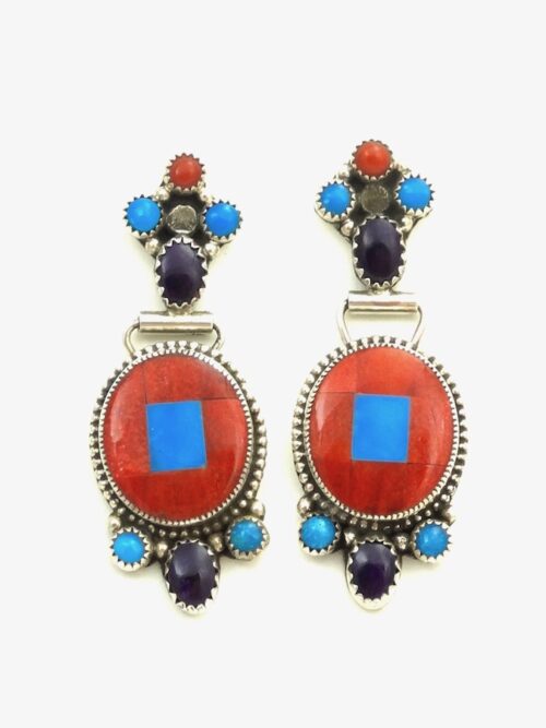 RED-CORAL-TURQUOISE-MOSAIC-RECTANGLE-EARRINGS