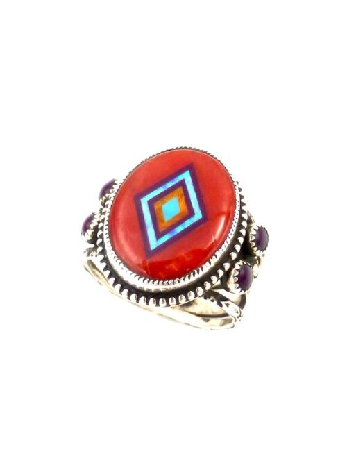 Red-Coral-Coronet-Sabre-Wing-Oval-Double-Sugilite-Ring