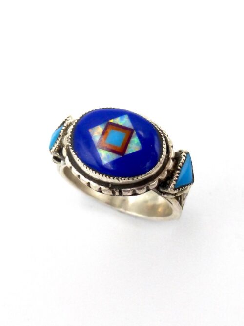 Lapis-Blossomcrown-Oval-Triangle-Side-Ring