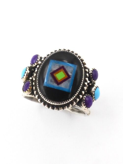 Black-Blossomcrown-Oval-Ring-3Stone-Sugilite-Turquoise-Ring