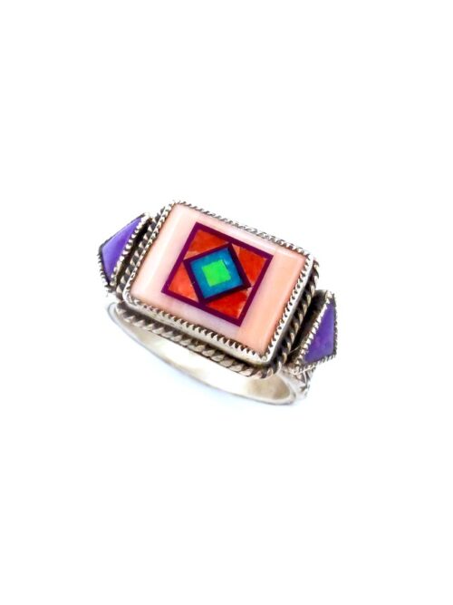 Pink-Coral-Blossomcrown-Rectangle-Ring-Sugilite-Triangles