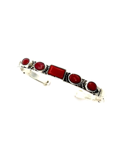 Red-Coral-Rectangle-Vintage-5-Stone-Row-Bracelet