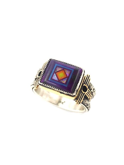 Gold-Silver-Sugilite-Rectangle-Blossomcrown-Ring