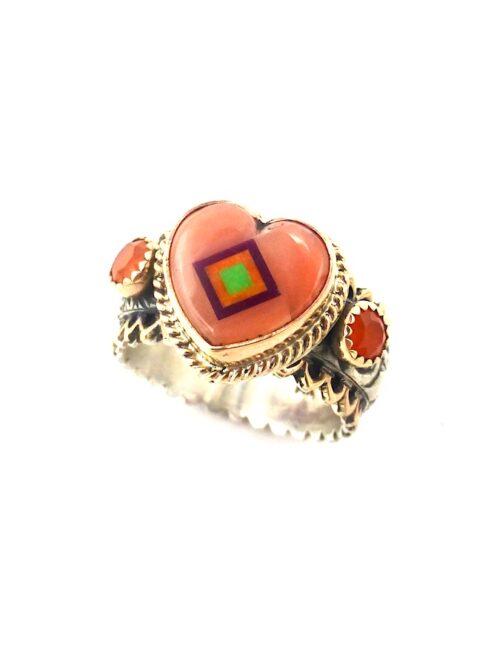 Gold-Silver-Pink-Coral-Coronet-Wing-Ring-Carnelian