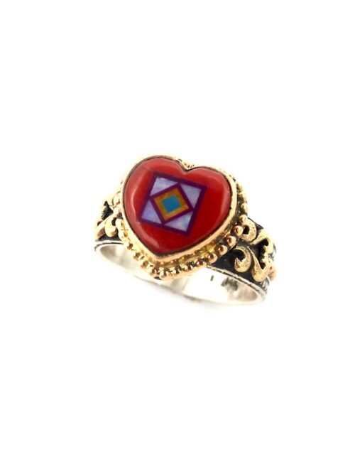 Gold-Silver-Red-Coral-Heart-Ring-