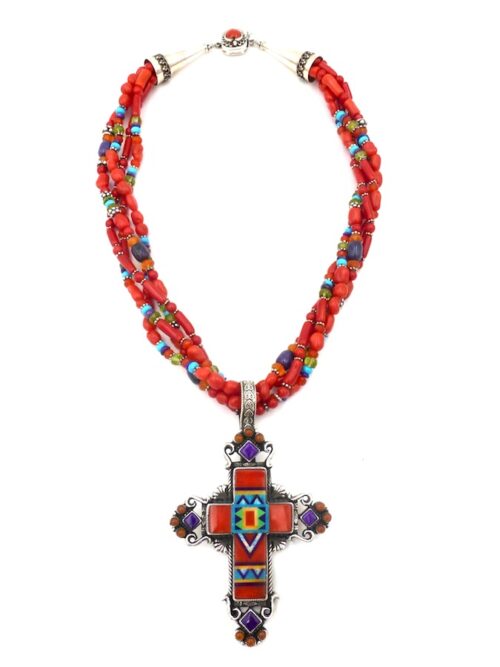 Red-Coral-Sunangel-Cross-Beaded-Statement-Necklace