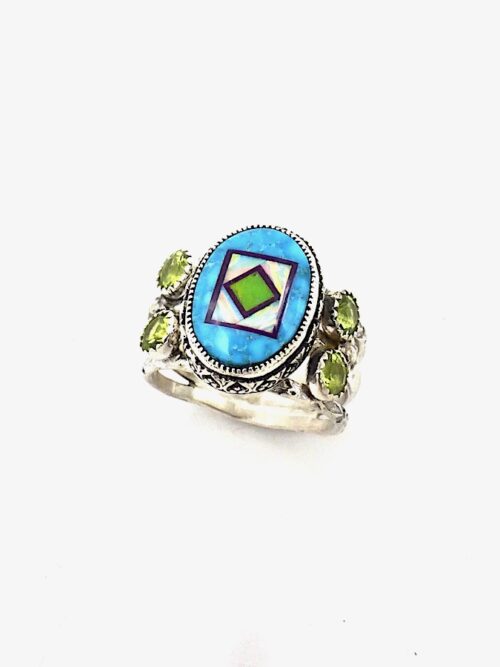 Blue-Turquoise-Oval-Blossomcrown-Ring-Double-Peridot