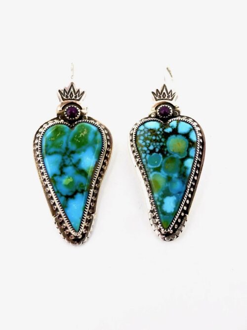 Polychrome-Turquoise-Morningstar-Crowned-Heart-Earrings