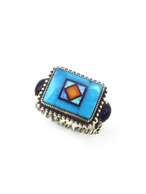 Blue-Turquoise-Blossomcrown-Rectangle-Ring-Amethyst-Side